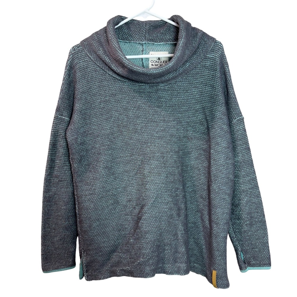Jadelynn Brooke Gray Mint Textured Cowl Neck Sweater Womens M Athleisure Running